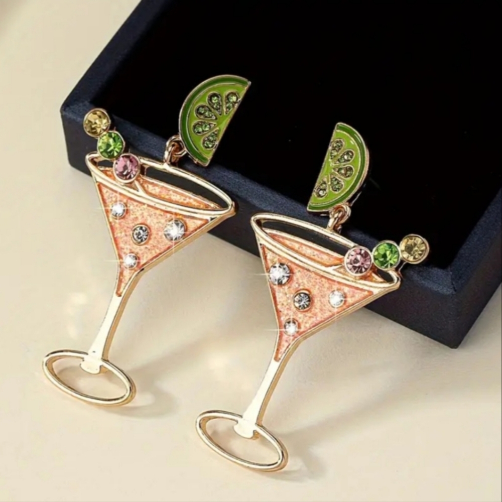 🌺Cocktail Glass Rhinestone Earings Party Earings Accessories Resort Wear
